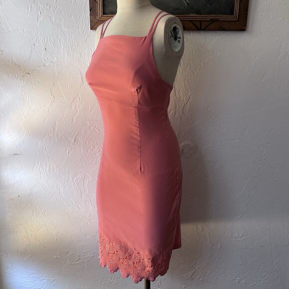VINTAGE Y2k Rampage Dress Size 3 Pink Straps Eyelets Barbie Summer Bodycon7 - Picture 1 of 15